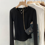 2026 Early Spring Fish Bone Slimming Long Sleeves Of The Bottom Shirt Of Women's Autumn New Unique Special Gas T-Shirt