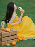 Yunnan Sanya Xinjiang Seaside Vacation Tourism Wearing Dopamine Beautiful Waist Yellow Sling Dress Woman Summer