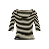Direct Sales Lyselle Tiansi Design Stripe Bumpy Short-Sleeved T-Shirt Women's Commuting Summer New Beautiful Top