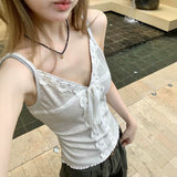 Korean Babes V-Neck Lace Splicing Tie Sling Vest Women's Summer Design Sense Slime Body Top