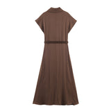 New Women's Fashion Temperament With Belted Folded Dress 5029187