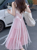French Gentle Pink Cake Dress Women's Summer Bohemian Holiday Wind Folded Tunic Sling Skirt