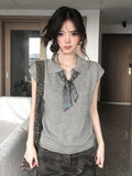 High Sense Of Wearing Polo Shirt Short-Sleeved Women's Summer Silk Scarf Collar Shoulders T-Shirt Casual Temperament Knitting Tops Ins