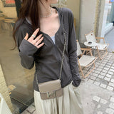 Korean Bamboo Festival Cotton White Hooded Cardigan Jacket Woman 2025 Autumn And Winter Design Repair Wearing A T-Shirt Top