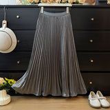Autumn 2025 French Fashion Shiny Feeling 100 Folded Skirt Women High-Waist A Word Loose Umbrella Skirt Tide