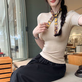 Korean Wearing Oat Color Mid-Sleeve T-Shirt Women's Early Summer 2026 New Explosive Dress Half-High Five-Sleeve Top