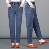 Spring And Autumn Mother Pants Trousers Large-Size Middle-Aged Women's Trousers Middle-Aged Autumn And Winter New High-Waisted Harlan Jeans Woman