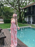 Seaside Vacation High-End Beach Dress Pure Sexy Pink Crumbs Hanging Dress Women's Drag Skirt