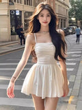 Sexy Babes Temperament Body White Sling Dress 2025 Summer New Golden Name A Word Skirt