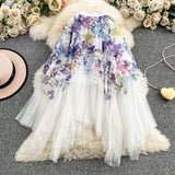 2025 New Design Sweet Floral Cake Skirt Half-Body Dress Women High Waist Thin Irregular Mesh Fairy Dress