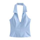 2025 Summer New Women's V-Neck Sexy Leak Back Hanging Neck Small Top Casing Trousers Set 2796777