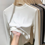 2026 Early Spring Half-Necked Bottom Shirt Women Autumn And Winter Threaded Elastic Soft-Haired Skin Grinding Inside The Coat