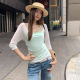 French Small Two Sets Of Hanging Neck U Neck Sun Protection Shirt Five-Sleeved T-Shirt 2026 New Super Fire Age Reduction Top