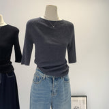 2026 Early Spring Temperament French Dopamine Word Shoulder Sleeve Bottom Knitted Girl Autumn New Body Show