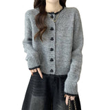 Grey Short Sweater Woman 2025 Spring And Autumn Knitted Open Shirt Jacket Small Man Miu Line Inside The Bottom Top