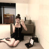 Double Zipper White Square Collar Knitted Sling Vest For The Summer To Close The Waist Without Sleeves To Wear A Short Blouse