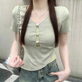 French Pure Lustful Two Short-Sleeved T-Shirts In The Summer With A Unique And Beautiful Short Top