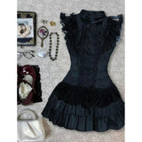 Lace Lace Spliced Bow Sleeveless Dress Women's Summer 2026 New Waist Thin Cake Short Skirt