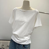 2026 Spring And Summer Relaxed Leisure Light And Comfortable A Word Shoulder Oblique Shoulder Two Wearing Short-Sleeved T-Shirt Zhang Jingyi The Same Top