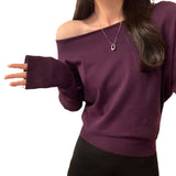 One-Word Shoulder Gas Super Good-Looking Inside Hit Bottom Knitted Jersey Women 2025 Autumn And Winter Yang Beautiful Age Reduction Apparent Thin Top