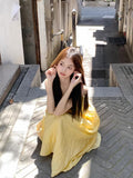 Summer French Temperament To Collect Waist Thin A Dress Seaside Dress Gentle Wind Yellow Hanging Dress Woman
