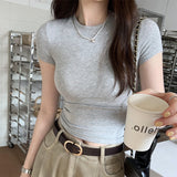 2026 Early Spring Gray Short-Sleeved Women's Spring And Summer New Simple Positive Shoulder Repair Fashion Sympathize With Small Man's Top