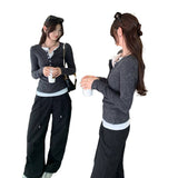 2026 Early Spring Lazy High Sense Unique Fake Two Long-Sleeved Knitted Shirt Women Early Autumn Wearing Small Tops