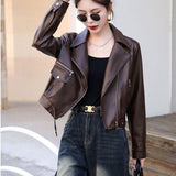 Vintage Black Leather Coat Women's Design Sense 2025 Autumn New Small PU Locomotive Leather Jacket Woman