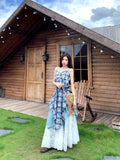 Design Feel Waist Thin Splicing Irregular Skirt Blue Tie Sling Dress Women's Summer