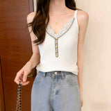 2026 Spice Girl Lace Lace Sling Vest Women Inside And Outside Wearing Repair Pearl Buttons Knitted Sleeveless Top