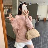 Autumn Lazy Wind Shoulder-Slanted Shoulder Long-Sleeved Knitted Shirt Woman 2025 New Korean Atmosphere Wearing A Small Top