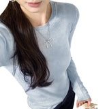 Thin Slim Jacket Head Solid Color Knitted Shirt Women Spring 2025 New Thin Shoulder Long Sleeve Bottom Top
