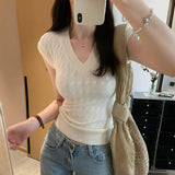 Uniquely Look Shoulderless Sleeveless Knitted Shirt Women's Summer 2025 New Design Sense Of Small Body Repair V Collar Top
