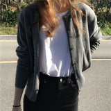 2026 Spring And Autumn New Round-Necked Purple Short Knitted Small Cardigan Loose Outer Sweater Coat For Women