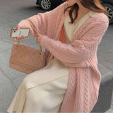 Autumn And Winter New External Wear Knitted Cardigan Retro Fashion Simple Thick Loose Mahjong Long Girl Sweater Coat Woman