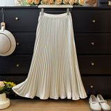 Autumn 2025 French Fashion Shiny Feeling 100 Folded Skirt Women High-Waist A Word Loose Umbrella Skirt Tide