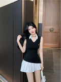 College Wind Fake Two Shirt Dress Women Summer Slimming Waist Thin Temperament Sleeveless Vest Skirt