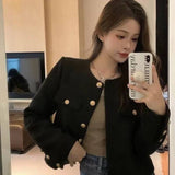 Hidden Blue Short Fragrant Coat Women 2025 Autumn And Winter Single Row Retro New High-End Loose Long-Sleeved Top