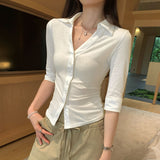 French Unique Delicate White Thin Sleeve Shirt Woman 2025 Summer New High-End Chic Chic Top