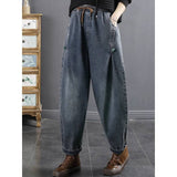 2025 Spring Thin Tight Waist Water Wash Blue Plate Buckle Large Size Loose Old Dad Harun Trousers Casual Jeans Women
