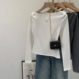 2026 Early Spring Unique Single-In-One Collar Long-Sleeved T-Shirt Women Autumn Senior Do Not Bump The Shirt On The Shoulder