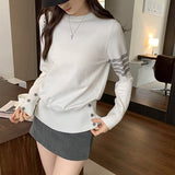 2026 Into The Spring To Take The Bottom Of The Knitted Shirt Women's Autumn And Winter New Cuff Hem Buckle Waist Loose Top