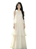 French Holiday Wind Hanging Neck-Laught Dress Women's Summer 2026 New Loose Thin Cake Long Skirt