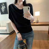 The Beauty Of The Single Wearing Waist Thin Word Collar Bat Sleeve T-Shirt Summer 2026 New Design Pure Desire Top