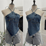 2025 Summer Babes Hanging Neck Cowboy Corset Irregular Hairy Short Vest 8905