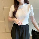 2026 Spring And Summer New Short-Sized Ice Cream Blouse Inside The Bottom Shirt Short-Sleeved Knitted Shirt Woman