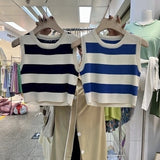 South Korea's Dongdaemun 2026 Summer New Hit Striped Knitted Vest Women Design Small Vest Top