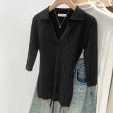 2026 Temperament Commuter New Polo Collar Wool Knitted Shirt Women Spring Design Sense Of Small Slimming