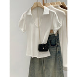 Pink V-Neck Shoulder-Repair Short-Sleeved T-Shirt For Girls Summer 2026 New Collared Little Hottie Top