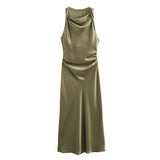 Spring 2025 New Fashion Round Collar Sleeveless Black Silk-Sense Silk-Sense Dress Women 8372090